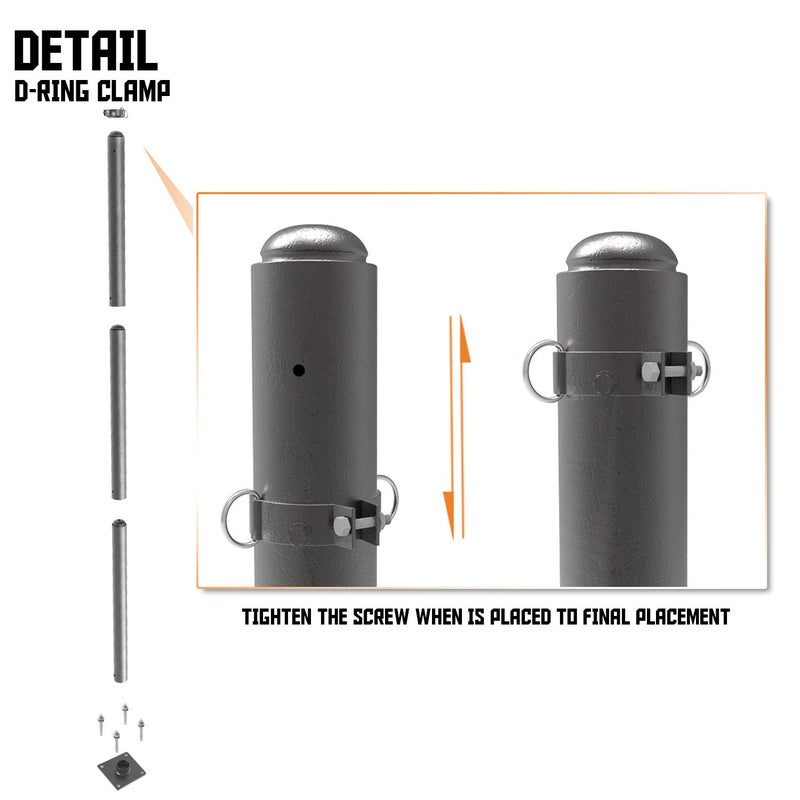 TANG Sunshades Depot 3"" inch D-Ring Clamp for Sun Shade Sail Pole Stand Post Heavy-Duty Awning Canopy Support Poles Space Grey Steel Fence Corner Post - Image 2